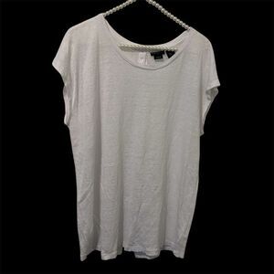 Tahari Women's Top White 100% Linen Size XL Cap Sleeve Button Back Beach Coastal